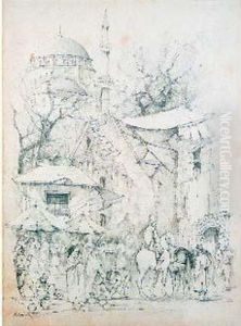 Scene Animee De Marche En Turquie by Alberto Pasini