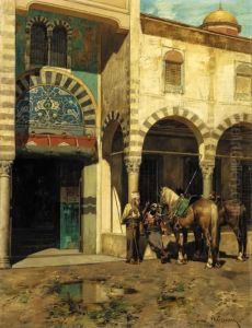 A Rest Outside Of The Mosque by Alberto Pasini