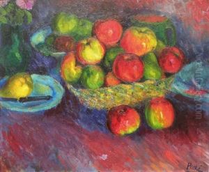 Nature Morte Au Panier De Fruits by Jean Misceslas Peske