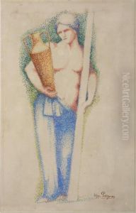Female Model Holding Vase And Pole