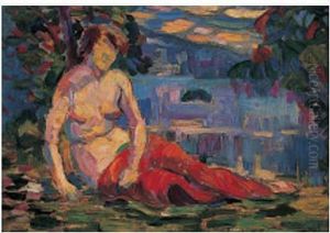Nu Au Bord D'un Lac by Hippolyte Petitjean