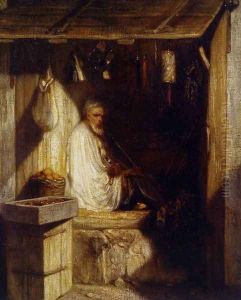 Turkish Merchant Smoking in His Shop 1844