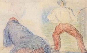 Soldier Fencing Another Reclining by Georges Seurat