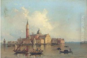 Gondolas On The Venetian Lagoon Before San Giorgio Maggiore