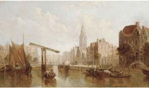 A View Of The Zuiderkerk From The Groenburgwal Canal,amsterdam by Alfred Pollentine