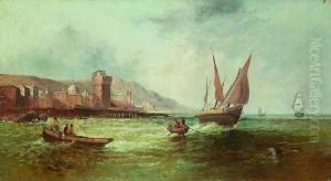 Fischerboote Vor Sudlichem Meereshafen. by Alfred Pollentine