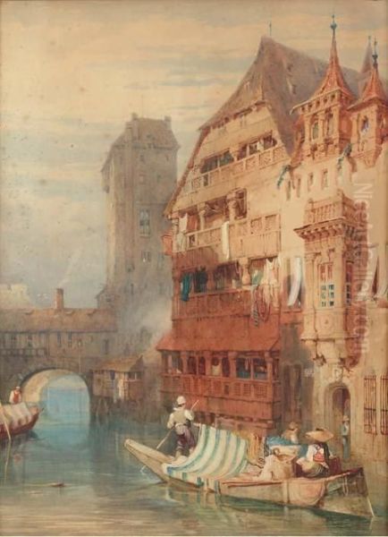 Figures Unloading A Barge On The River Pegnitz - view 1