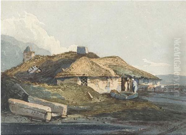 Figures Before A Thatched Cottage, Devon - view 1