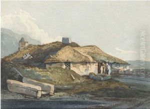 Figures Before A Thatched Cottage, Devon by Samuel Prout