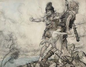 The Giants Fasolt And Fafner Abducting Freia, Goddess Of Love, From by Arthur Rackham