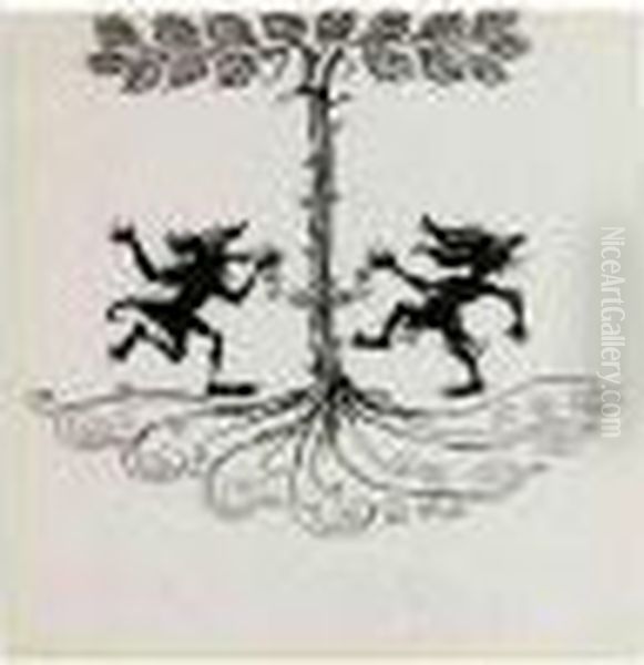 Two Fantastical Creatures Dancing Around A Tree - view 1