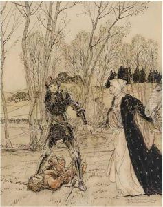 How Beaumains Defeated The Red 
Knight, And Always The Damosel Spake Many Foul Words Unto Him by Arthur Rackham