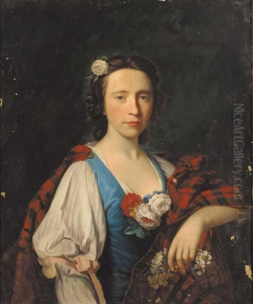 Portrait Of Flora Macdonald, Half-length, In A White And Blue Dress And Tartan Plaid - view 1