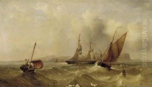 A Merchant Brig And Smaller Traffic Off Scarborough by Henry Redmore