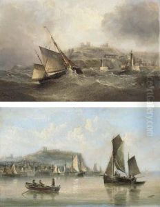 Reducing Sail At The Entrance To
Whitby Harbour; And The Fishing Fleet Returning To Scarborough by Henry Redmore