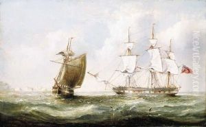 A British Frigate Hove-to Off The Needles by Henry Redmore