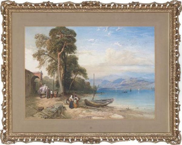 Figures Gossiping On The Edge Of An Italian Lake - view 1