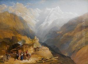An Alpine Village The Foreground On A Separate Sheet, Attached To The Background by Thomas Miles Richardson