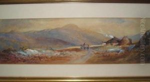 Highland Scene With Figures And Cart Near A Croft by Thomas Miles Richardson