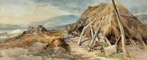 Near Aviemore, Cottages On The Banks Of The Spey by Thomas Miles Richardson