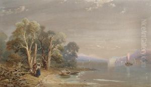 View Of A Lake With A Town In The Distance by Thomas Miles Richardson