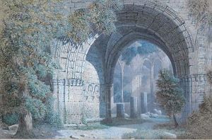 Shaft Of Sunlight In A Ruined Abbey by Thomas Miles Richardson