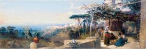 Figures On A Terrace Near Puzzuoli, Naples by Thomas Miles Richardson