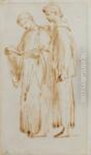 Study Of Two Standing Acolytes; Study Of Female Figures - view 1
