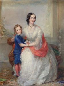 Portrait Of Emmeline Gibb, Wife 
Of Col Charles Gibb, And Her Son Francis, Seated In An Interior
