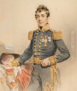 A Portrait Of William 8th Earl Waldegrave Standing Three-quarter Length In Naval Uniform by George Richmond