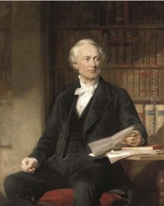 Portrait Of Octavius Wigram, 
Three-quarter-length, Seated In Ablack Suit, Holding A Letter, In A 
Library