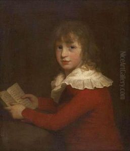 Portrait Of A Young Boy In A Red Jacket Reading