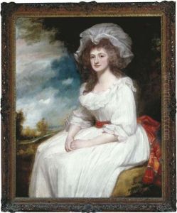 Portrait Of Mrs. Anne Blackburn,
Three-quarter Length, In A Whitedress, A Landscape Beyond by George Romney