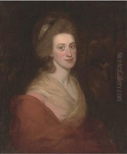 Portrait Of A Lady, Half-length, In A Pink Dress And Orangewrap by George Romney