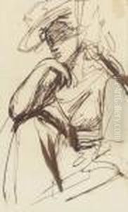 A Lady With A Wide-brimmed Hat by George Romney