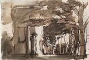 Travellers And Horses Outside An Inn At Night by George Romney