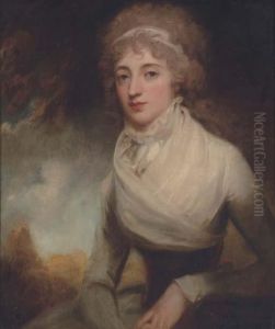 Portrait Of A Lady In A White Dress, Half Length, Seated In Alandscape