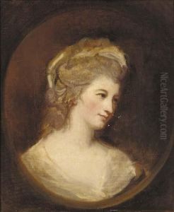 Portrait Of A Lady, Quarter-length, In A White Dress, Feigned Oval by George Romney
