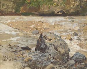 Study Of A Rocky Riverbed by Franz Roubaud