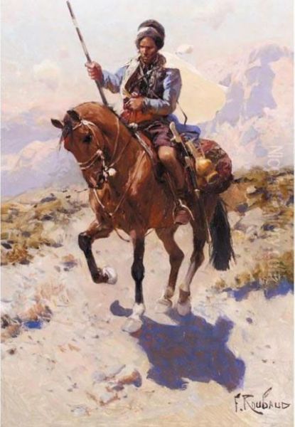 Lone Caucasian Warrior On Horseback - view 1