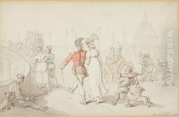Figures Crossing The Blackfriar's Bridge - view 1