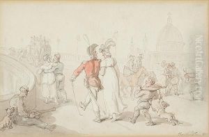 Figures Crossing The Blackfriar's Bridge by Thomas Rowlandson