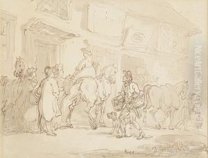 Figures Outside Of A Tavern by Thomas Rowlandson
