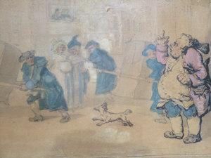 Figures With Two Palanquins In A Grand Interior by Thomas Rowlandson