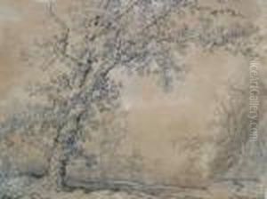 Ra -- Figures In A Wooded River Landscape; Reproduction Print, 17x20cm