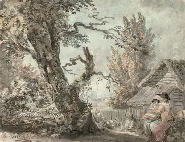 A Mother And Child Seated In A Garden - view 1