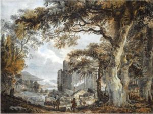 A Capriccio Landscape With Figures Before A Castle by Paul Sandby