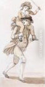 A Man Carrying A Boy On His Back; Children Playing by Paul Sandby