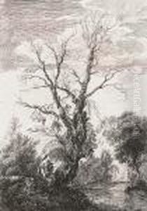 Landscape With A Woman Carving A Heart Into A Tree by Paul Sandby