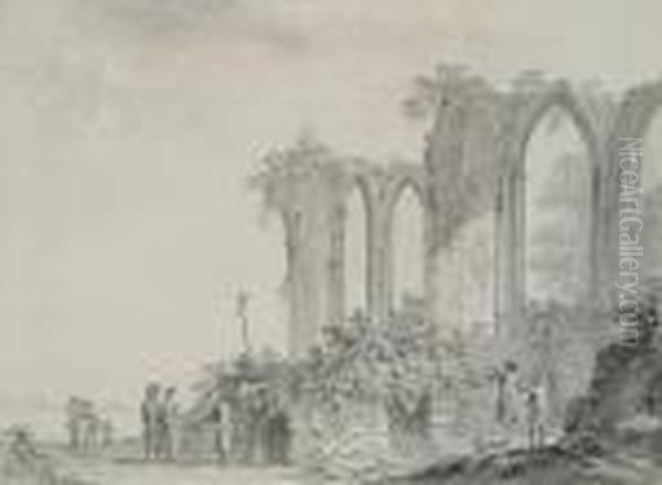 Figures By A Ruined Abbey - view 1